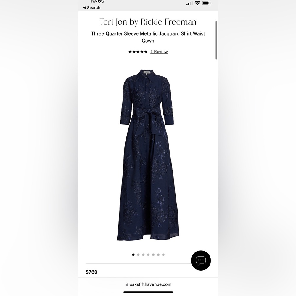 Teri Jon Navy shirt gown size 12